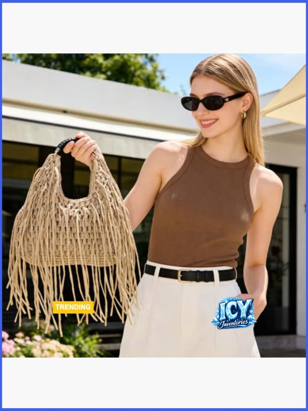 Straw Tassel Beach Bag Lightweight Woven Tote Handbag Fringe Summer Clutch - Picture 3 of 7